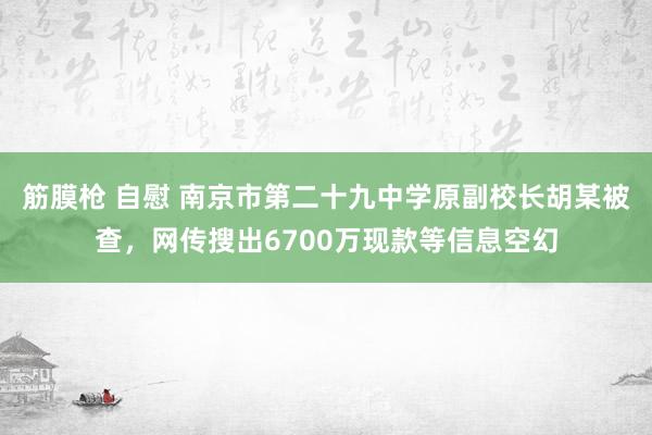 筋膜枪 自慰 南京市第二十九中学原副校长胡某被查，网传搜出6700万现款等信息空幻